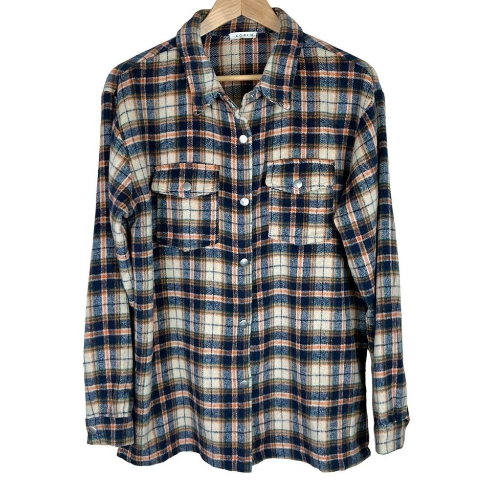Kori Plaid Blue & Orange Shacket Size Medium